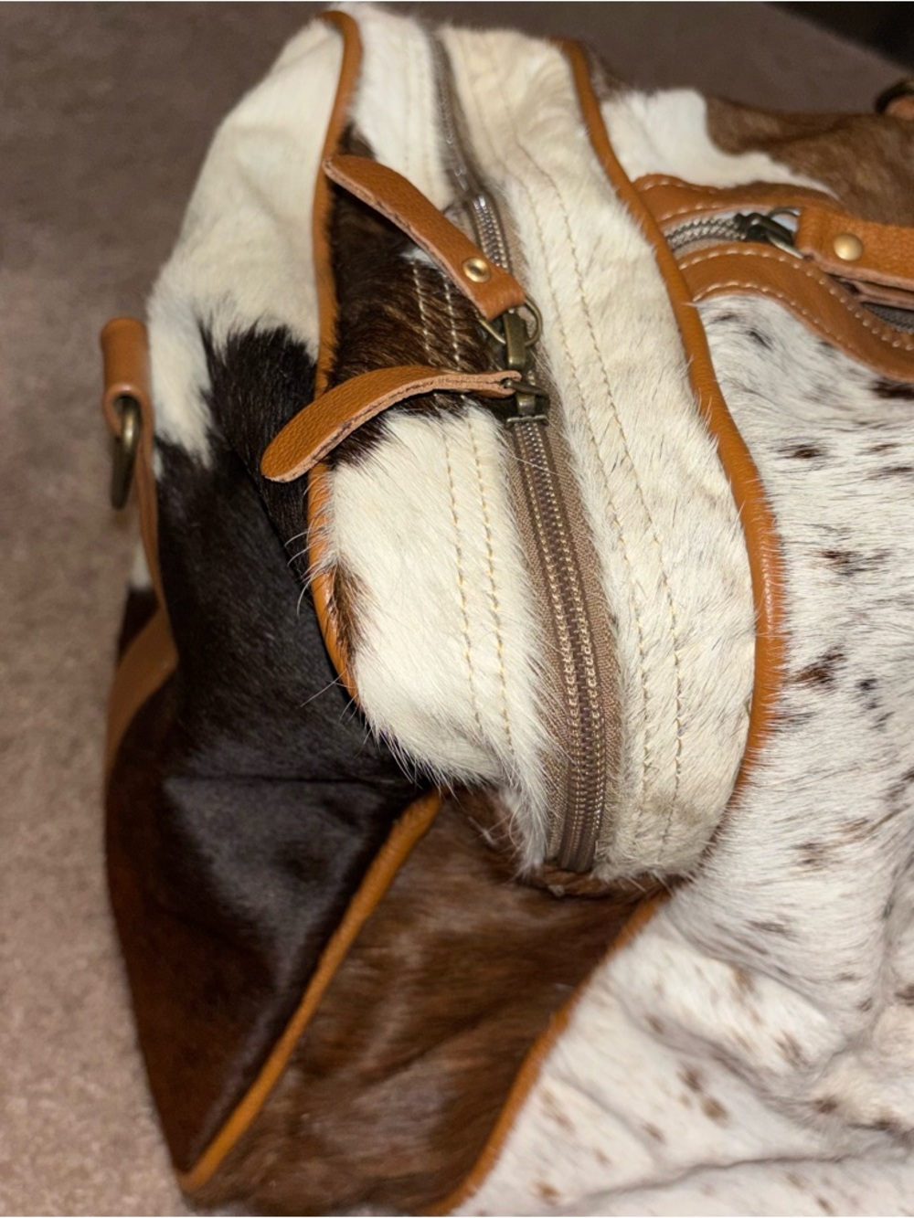 Myra Bag Cowhide Duffel Bag with Tan Leather Trim - Picture 10 of 13